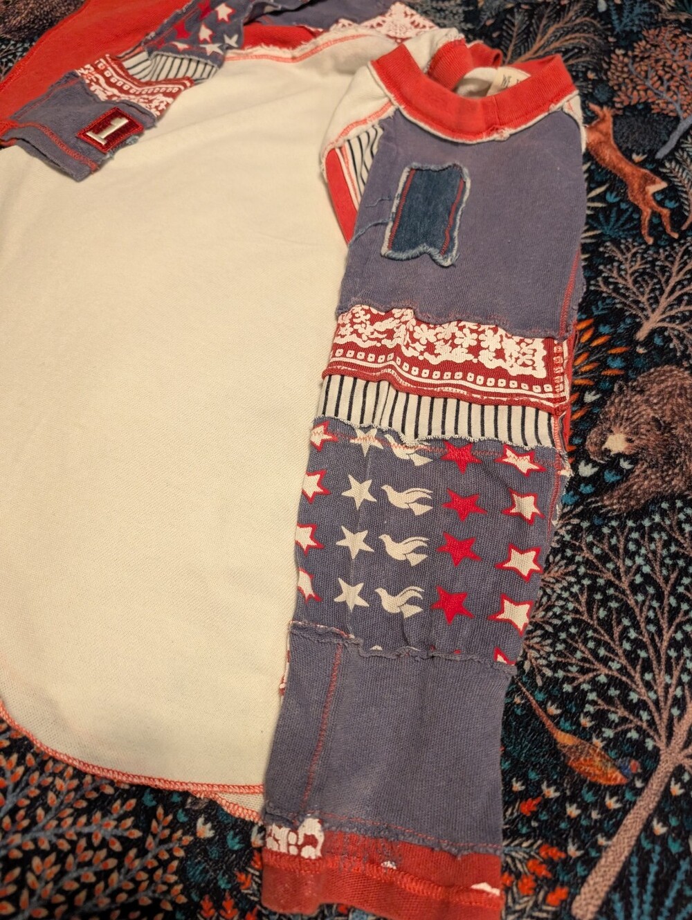 Free People We The Free American Flag Star Baseball Tee Patchwork Raglan - Picture 3 of 4